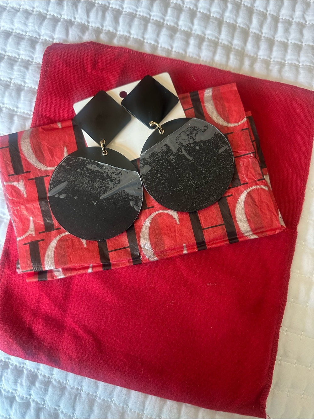 Carolina Herrera. Bold Black Geometric Drop Earrings. New
